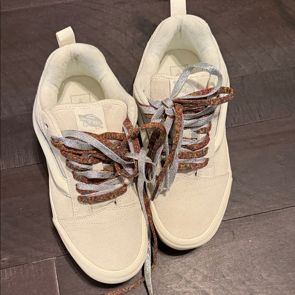 Vans Cream Suede Low-Top Sneakers with Multicolor and Silver Laces